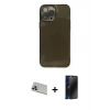 MARSİLYAN™- iPhone 13 Pro Max Kılıf Ahenk Doku - Siyah 3D Antistatik Hayalet Cam Ekran Koruyucu + Rainbow Kamera Lens Koruma Cam - MR