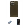 MARSİLYAN™- iPhone 13 Pro Max Kılıf Ahenk Doku - Siyah 3D Antistatik Hayalet Cam Ekran Koruyucu + Shine Kamera Lens Koruma Cam - PE