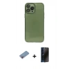 MARSİLYAN™- iPhone 13 Pro Max Kılıf Ahenk Doku - Siyah 3D Antistatik Hayalet Cam Ekran Koruyucu + Shine Kamera Lens Koruma Cam - PE