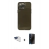 MARSİLYAN™- iPhone 13 Pro Max Kılıf Ahenk Doku - Siyah 3D Antistatik Hayalet Cam Ekran Koruyucu + Pers Alüminyum Kamera Lens - LT