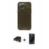 MARSİLYAN™- iPhone 13 Pro Max Kılıf Ahenk Doku - Siyah 3D Antistatik Hayalet Cam Ekran Koruyucu + Raze Metal Kamera Lens - GD