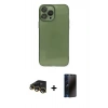 MARSİLYAN™- iPhone 13 Pro Max Kılıf Ahenk Doku - Siyah 3D Antistatik Hayalet Cam Ekran Koruyucu + Raze Metal Kamera Lens - GD
