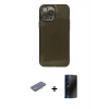 MARSİLYAN™- iPhone 13 Pro Max Kılıf Ahenk Doku - Siyah 3D Antistatik Hayalet Cam Ekran Koruyucu + Renkli Kamera Lens Koruma Cam - PE