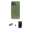 MARSİLYAN™- iPhone 13 Pro Max Kılıf Ahenk Doku - Siyah 3D Antistatik Hayalet Cam Ekran Koruyucu + Renkli Kamera Lens Koruma Cam - TU