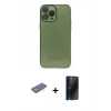 MARSİLYAN™- iPhone 13 Pro Max Kılıf Ahenk Doku - Siyah 3D Antistatik Hayalet Cam Ekran Koruyucu + Renkli Kamera Lens Koruma Cam - YL