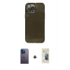 MARSİLYAN™- iPhone 13 Pro Max Kılıf Ahenk Doku - Siyah 6D Mat Seramik Hayalet Nano Ekran Koruyucu + Neon Fosforlu Kamera Lens - MI