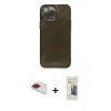 MARSİLYAN™- iPhone 13 Pro Max Kılıf Ahenk Doku - Siyah 6D Mat Seramik Hayalet Nano Ekran Koruyucu + Pers Alüminyum Kamera Lens - KI
