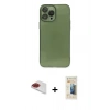 MARSİLYAN™- iPhone 13 Pro Max Kılıf Ahenk Doku - Siyah 6D Mat Seramik Hayalet Nano Ekran Koruyucu + Pers Alüminyum Kamera Lens - KI