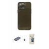 MARSİLYAN™- iPhone 13 Pro Max Kılıf Ahenk Doku - Siyah 6D Mat Seramik Hayalet Nano Ekran Koruyucu + Renkli Kamera Lens Koruma Cam - MI