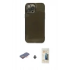 MARSİLYAN™- iPhone 13 Pro Max Kılıf Ahenk Doku - Siyah 6D Mat Seramik Hayalet Nano Ekran Koruyucu + Renkli Kamera Lens Koruma Cam - TU