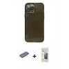 MARSİLYAN™- iPhone 13 Pro Max Kılıf Ahenk Doku - Siyah 6D Mat Seramik Hayalet Nano Ekran Koruyucu + Renkli Kamera Lens Koruma Cam - PE