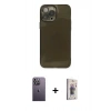 MARSİLYAN™- iPhone 13 Pro Max Kılıf Ahenk Doku - Siyah Bilvis 3D Cam Ekran Koruyucu + Neon Fosforlu Kamera Lens - BZ