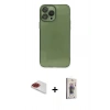 MARSİLYAN™- iPhone 13 Pro Max Kılıf Ahenk Doku - Siyah Bilvis 3D Cam Ekran Koruyucu + Pers Alüminyum Kamera Lens - KI