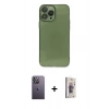 MARSİLYAN™- iPhone 13 Pro Max Kılıf Ahenk Doku - Siyah Bilvis 3D Cam Ekran Koruyucu + Neon Fosforlu Kamera Lens - BZ