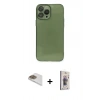 MARSİLYAN™- iPhone 13 Pro Max Kılıf Ahenk Doku - Siyah Bilvis 3D Cam Ekran Koruyucu + Pers Alüminyum Kamera Lens - GD