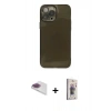 MARSİLYAN™- iPhone 13 Pro Max Kılıf Ahenk Doku - Siyah Bilvis 3D Cam Ekran Koruyucu + Pers Alüminyum Kamera Lens - GI