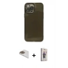 MARSİLYAN™- iPhone 13 Pro Max Kılıf Ahenk Doku - Siyah Bilvis 3D Cam Ekran Koruyucu + Pers Alüminyum Kamera Lens - GD