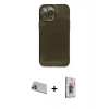 MARSİLYAN™- iPhone 13 Pro Max Kılıf Ahenk Doku - Siyah Bilvis 3D Cam Ekran Koruyucu + Rainbow Kamera Lens Koruma Cam - MR