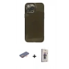 MARSİLYAN™- iPhone 13 Pro Max Kılıf Ahenk Doku - Siyah Bilvis 3D Cam Ekran Koruyucu + Renkli Kamera Lens Koruma Cam - TU
