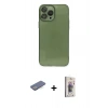 MARSİLYAN™- iPhone 13 Pro Max Kılıf Ahenk Doku - Siyah Bilvis 3D Cam Ekran Koruyucu + Renkli Kamera Lens Koruma Cam - MI