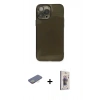 MARSİLYAN™- iPhone 13 Pro Max Kılıf Ahenk Doku - Siyah Bilvis 3D Cam Ekran Koruyucu + Renkli Kamera Lens Koruma Cam - SI