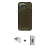 MARSİLYAN™- iPhone 13 Pro Max Kılıf Ahenk Doku - Siyah Bilvis 3D Cam Ekran Koruyucu + Pers Alüminyum Kamera Lens - SABE