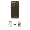MARSİLYAN™- iPhone 13 Pro Max Kılıf Ahenk Doku - Siyah Bilvis 3D Mat Cam Ekran Koruyucu + Shine Kamera Lens - GD