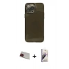 MARSİLYAN™- iPhone 13 Pro Max Kılıf Ahenk Doku - Siyah Bilvis 3D Mat Cam Ekran Koruyucu + Rainbow Kamera Lens Koruma Cam - KI