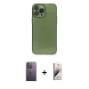 MARSİLYAN™- iPhone 13 Pro Max Kılıf Ahenk Doku - Siyah Bilvis 3D Mat Cam Ekran Koruyucu + Neon Fosforlu Kamera Lens - BZ