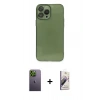 MARSİLYAN™- iPhone 13 Pro Max Kılıf Ahenk Doku - Siyah Bilvis 3D Mat Cam Ekran Koruyucu + Neon Fosforlu Kamera Lens - YL
