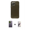 MARSİLYAN™- iPhone 13 Pro Max Kılıf Ahenk Doku - Siyah Bilvis 3D Mat Cam Ekran Koruyucu + Neon Fosforlu Kamera Lens - YL