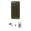 MARSİLYAN™- iPhone 13 Pro Max Kılıf Ahenk Doku - Siyah Bilvis 3D Mat Cam Ekran Koruyucu + Pers Alüminyum Kamera Lens - LT
