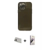 MARSİLYAN™- iPhone 13 Pro Max Kılıf Ahenk Doku - Siyah Bilvis 3D Mat Cam Ekran Koruyucu + Rainbow Kamera Lens Koruma Cam - BZ