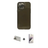 MARSİLYAN™- iPhone 13 Pro Max Kılıf Ahenk Doku - Siyah Bilvis 3D Mat Cam Ekran Koruyucu + Rainbow Kamera Lens Koruma Cam - REGD