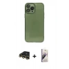 MARSİLYAN™- iPhone 13 Pro Max Kılıf Ahenk Doku - Siyah Bilvis 3D Mat Cam Ekran Koruyucu + Raze Metal Kamera Lens - GD