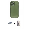MARSİLYAN™- iPhone 13 Pro Max Kılıf Ahenk Doku - Siyah Bilvis 3D Mat Cam Ekran Koruyucu + Renkli Kamera Lens Koruma Cam - YL