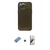 MARSİLYAN™- iPhone 13 Pro Max Kılıf Ahenk Doku - Siyah Bilvis 3D Mat Cam Ekran Koruyucu + Shine Kamera Lens Koruma Cam - GI