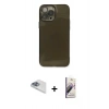 MARSİLYAN™- iPhone 13 Pro Max Kılıf Ahenk Doku - Siyah Bilvis 3D Mat Cam Ekran Koruyucu + Sierra Blue Pers Alüminyum Kamera Lens