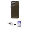 MARSİLYAN™- iPhone 13 Pro Max Kılıf Ahenk Doku - Siyah Bilvis 5in1 3D Magic Cam Ekran Koruyucu + Pers Alüminyum Kamera Lens - GI