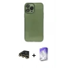 MARSİLYAN™- iPhone 13 Pro Max Kılıf Ahenk Doku - Siyah Bilvis 5in1 3D Magic Cam Ekran Koruyucu + Raze Metal Kamera Lens - GD