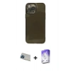 MARSİLYAN™- iPhone 13 Pro Max Kılıf Ahenk Doku - Siyah Bilvis 5in1 3D Magic Cam Ekran Koruyucu + Rainbow Kamera Lens Koruma Cam - MI