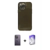 MARSİLYAN™- iPhone 13 Pro Max Kılıf Ahenk Doku - Siyah Bilvis 5in1 3D Magic Cam Ekran Koruyucu + Neon Fosforlu Kamera Lens - BZ