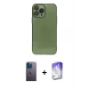 MARSİLYAN™- iPhone 13 Pro Max Kılıf Ahenk Doku - Siyah Bilvis 5in1 3D Magic Cam Ekran Koruyucu + Neon Fosforlu Kamera Lens - MI