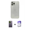 MARSİLYAN™- iPhone 13 Pro Max Kılıf Ahenk Doku - Siyah Bilvis 5in1 3D Magic Cam Ekran Koruyucu + Neon Fosforlu Kamera Lens - YL