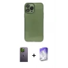 MARSİLYAN™- iPhone 13 Pro Max Kılıf Ahenk Doku - Siyah Bilvis 5in1 3D Magic Cam Ekran Koruyucu + Neon Fosforlu Kamera Lens - YL