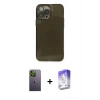 MARSİLYAN™- iPhone 13 Pro Max Kılıf Ahenk Doku - Siyah Bilvis 5in1 3D Magic Cam Ekran Koruyucu + Neon Fosforlu Kamera Lens - YL