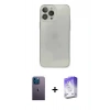 MARSİLYAN™- iPhone 13 Pro Max Kılıf Ahenk Doku - Siyah Bilvis 5in1 3D Magic Cam Ekran Koruyucu + Neon Fosforlu Kamera Lens - MI