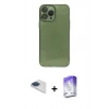 MARSİLYAN™- iPhone 13 Pro Max Kılıf Ahenk Doku - Siyah Bilvis 5in1 3D Magic Cam Ekran Koruyucu + Pers Alüminyum Kamera Lens - LT