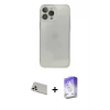MARSİLYAN™- iPhone 13 Pro Max Kılıf Ahenk Doku - Siyah Bilvis 5in1 3D Magic Cam Ekran Koruyucu + Rainbow Kamera Lens Koruma Cam - BZ