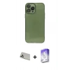 MARSİLYAN™- iPhone 13 Pro Max Kılıf Ahenk Doku - Siyah Bilvis 5in1 3D Magic Cam Ekran Koruyucu + Rainbow Kamera Lens Koruma Cam - BZ